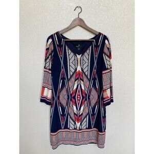 NWOT Ronni Nicole sz 10 shift dress aztec southwestern multi stretch 3/4 sleeve